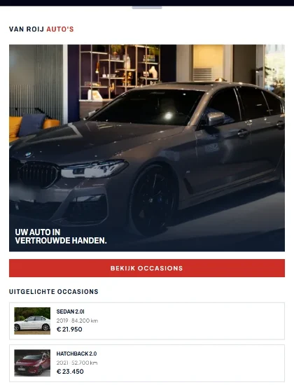Hetzelfde autobedrijfconcept op een telefoon.